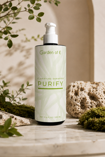 Garden of E Purify clarifying shampoo for product buildup in curly hair